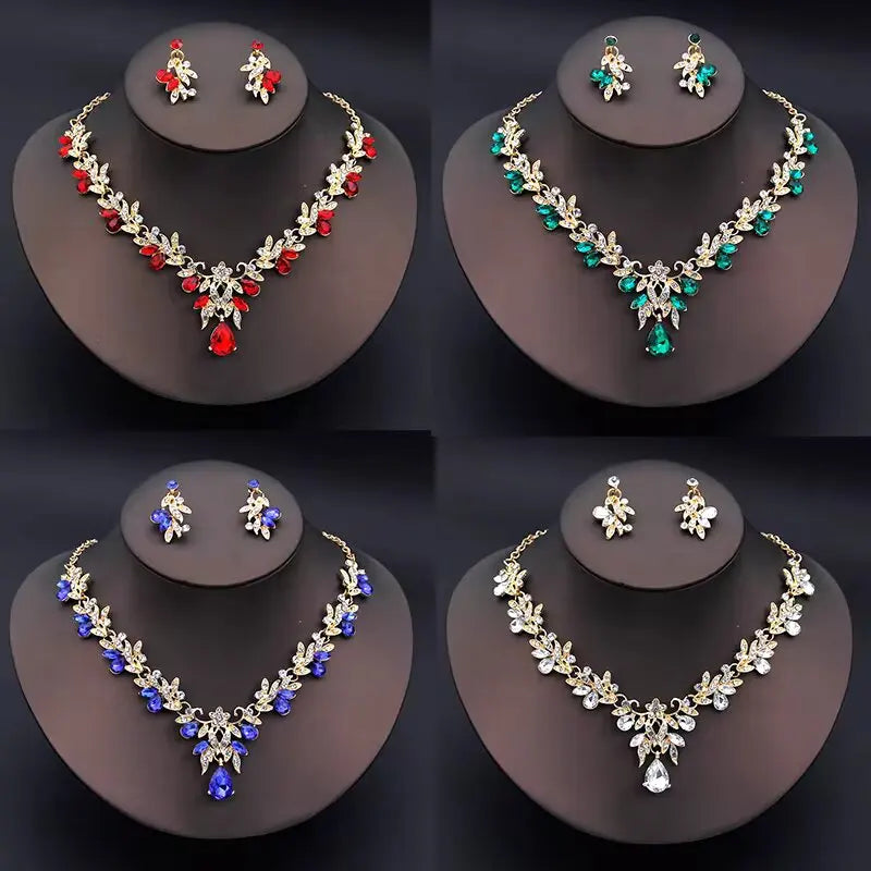 Cross Mirror European and American Exaggerated Banquet Gemstone Necklace Earnail Set