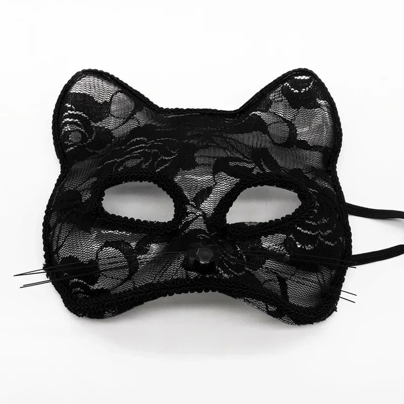 Mysterious Elegance Enchanting Lace Cat & Fox Masquerade Mask for Parties & Events