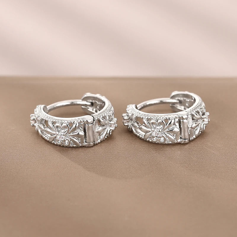 Sophisticated Inlaid Cubic Zirconia Hoops – Gold & Silver Tone/  Silver Color/Gold Color