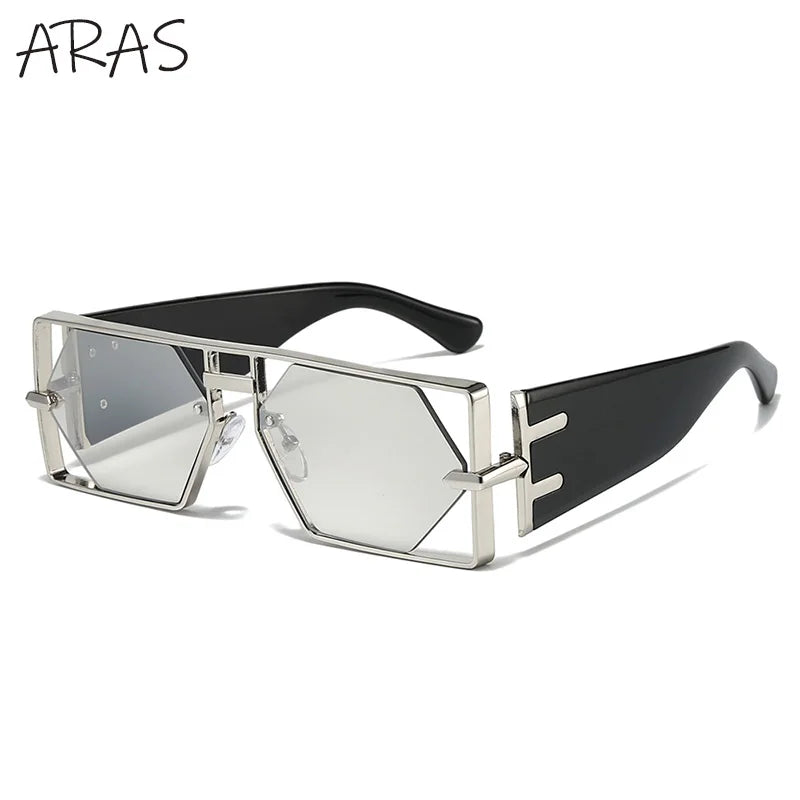 Steampunk Rectangle Avant-Garde Oversized Geometric Shield Sunglasses