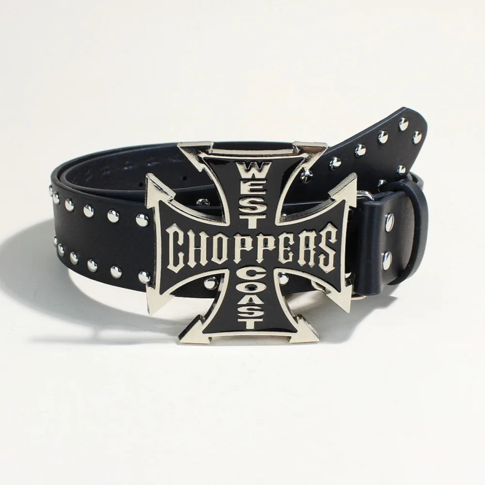 Luxury Desiner Brands Women Studded Belt Heart and Cross Metal Punk Rock Style
