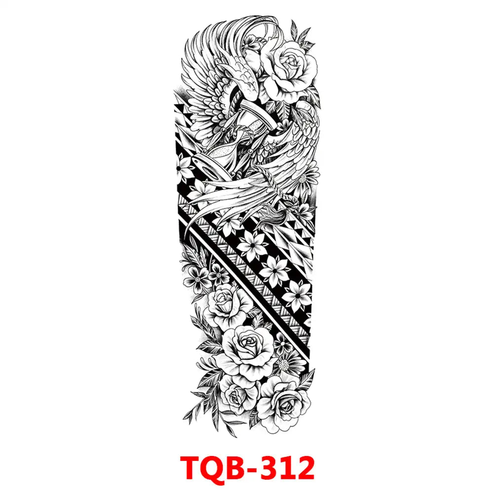 Large Waterproof Full Arm Temporary Tattoo – Intricate Totem & Geometric Sleeve Sticker