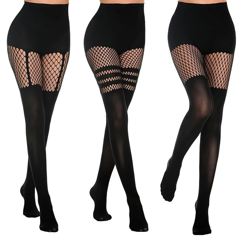 Pantyhose Avant-Garde Illusion: Black Suspender Fishnet Tights