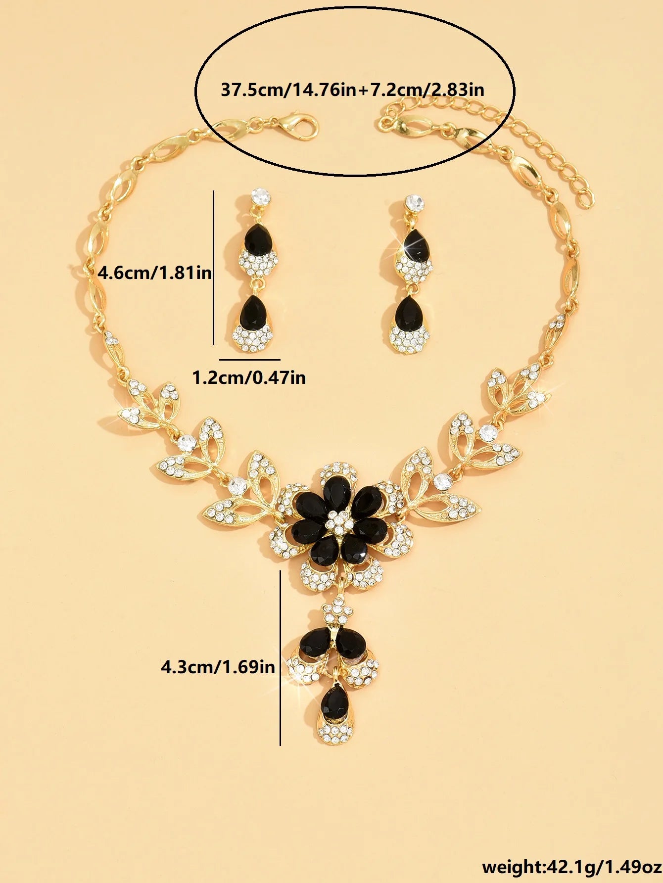 3PC Luxury Rhinestone Floral Necklace & Drop Earrings for Weddings, Banquets, and Festivals
