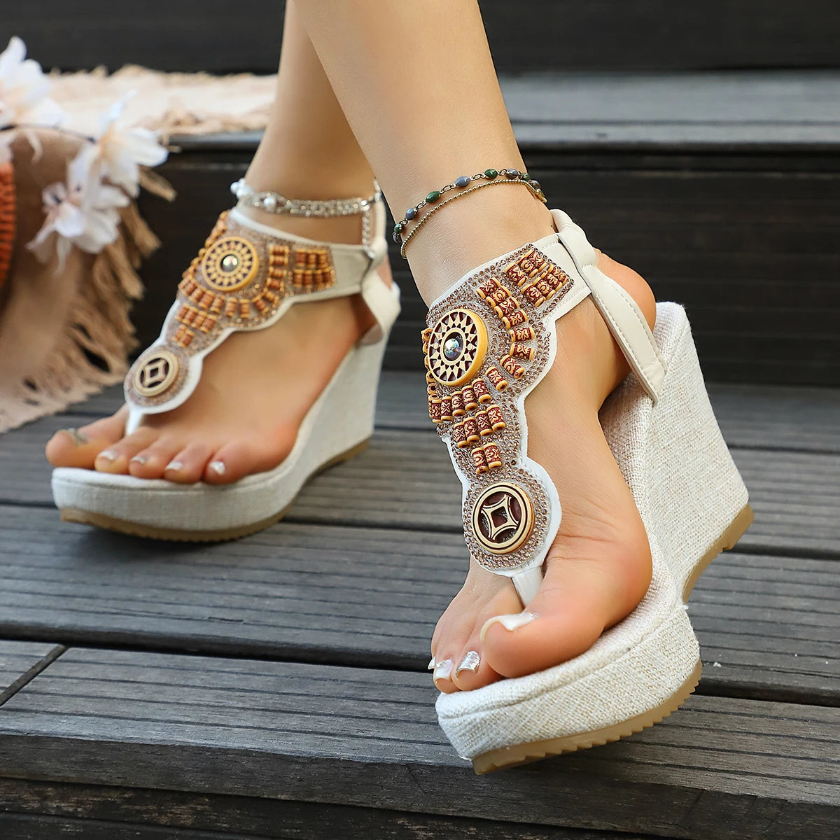 The Rock-Chic Rivet Wedge | Vintage-Inspired Platform Sandal Effortless Style & Support