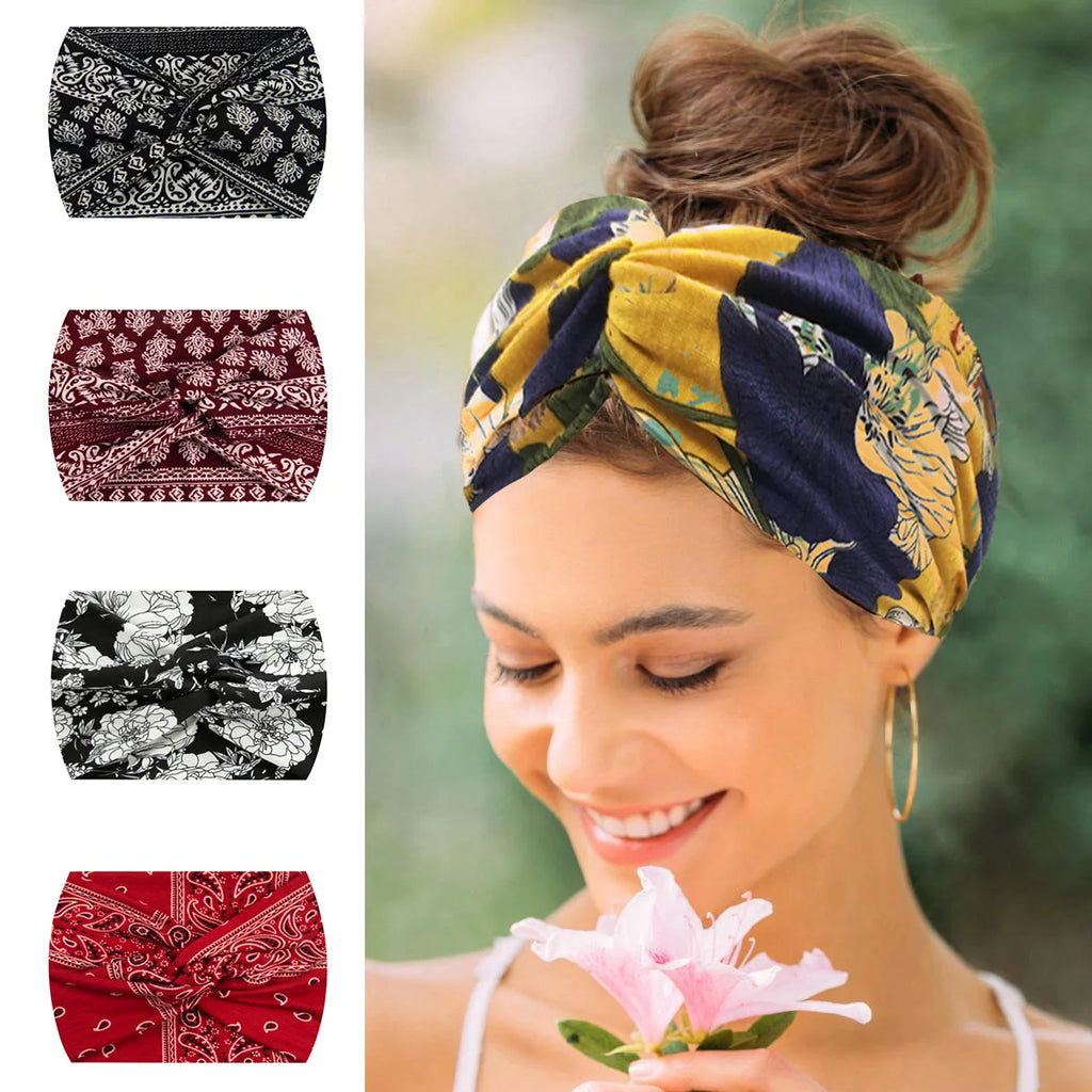 Extra-Wide 18cm Bohemian Headband – Stretchy Printed Turban Wrap for Fitness & Everyday Style