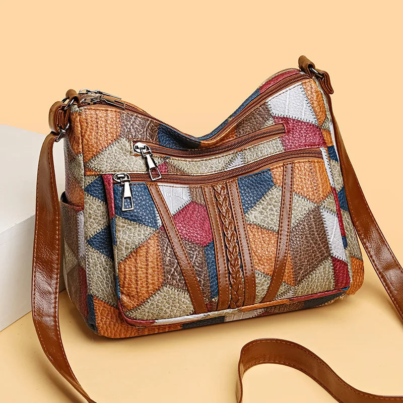 The Retro Artisan Tote – Patchwork Leather-Look Shoulder Bag