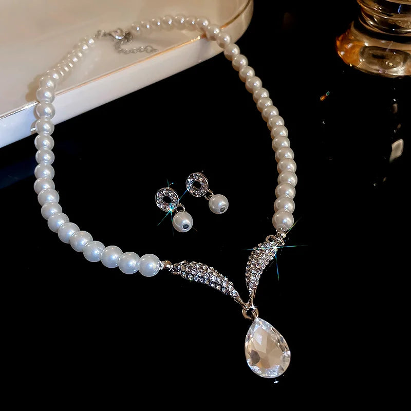 Colorful Rhinestonewater Drop Round Flower Necklaces  Vintage Advanced Collar Chains Aesthetic