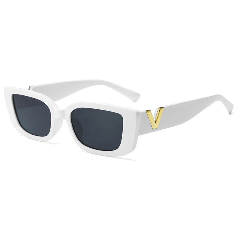 Luxury Urban Chic Rectangular Sunglasses with Gold "V" Detail