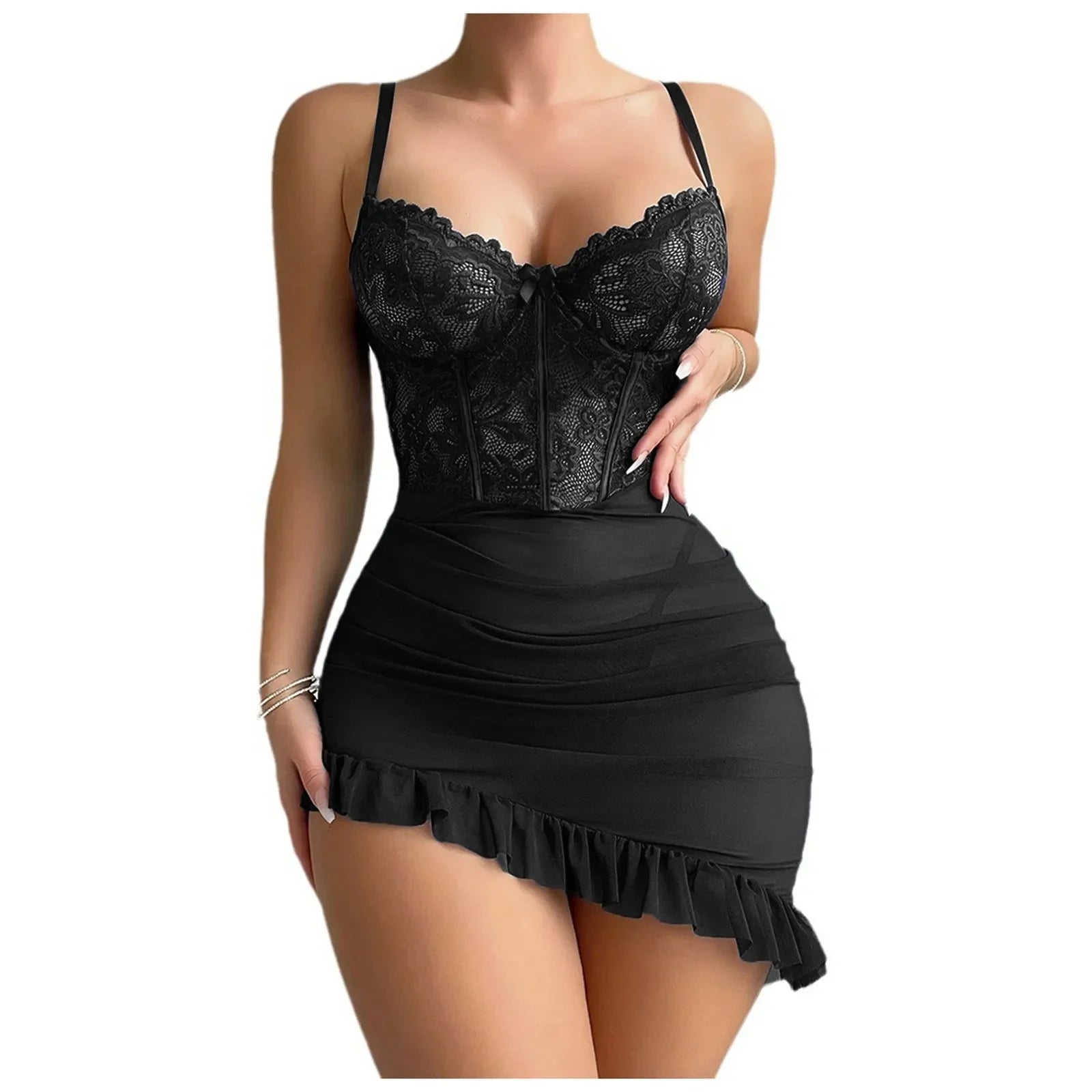Siren Mesh Ruffle Corset Dress