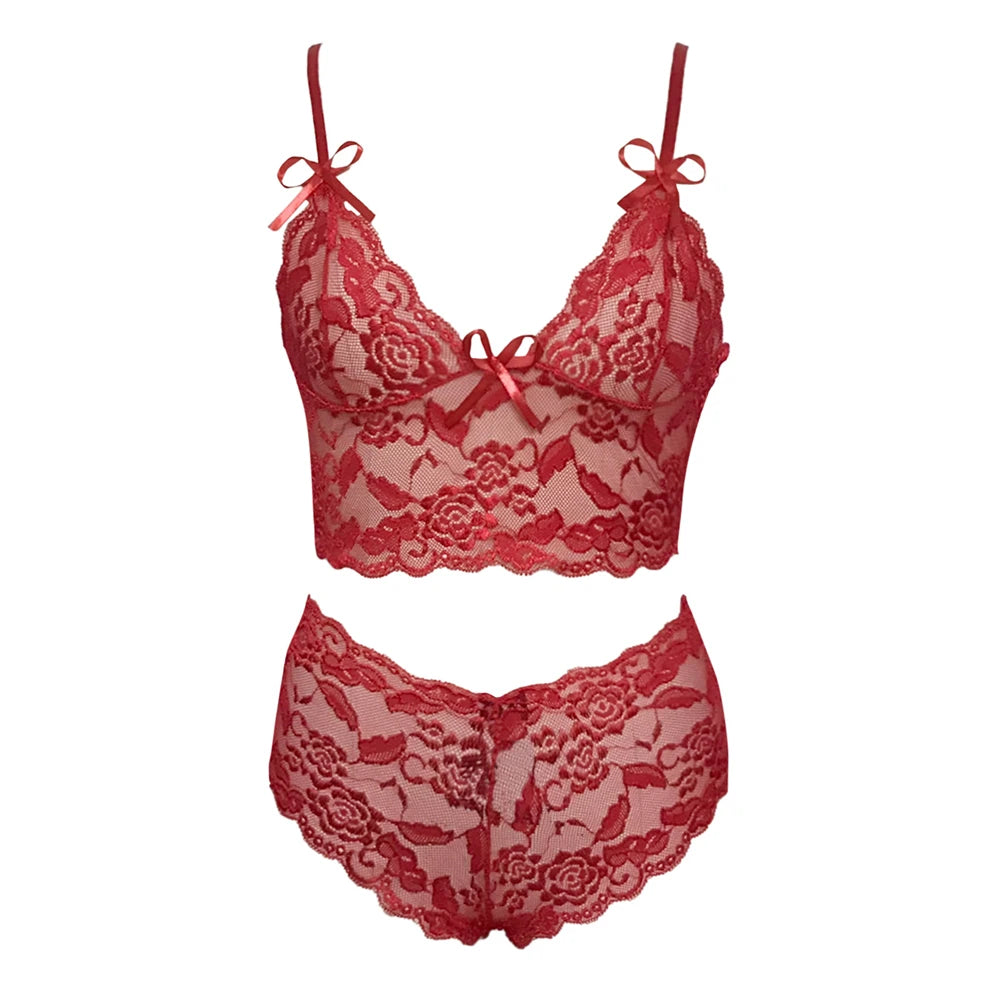 The Sexy Women Lingerie Set Thin Lace Flower Printed Underwear Suit