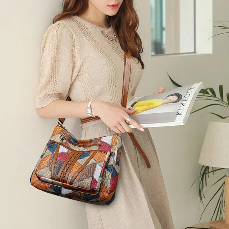 The Retro Artisan Tote – Patchwork Leather-Look Shoulder Bag