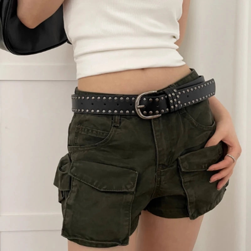 retro rivet Midnight Rebellion Skull & Rhinestone Belt