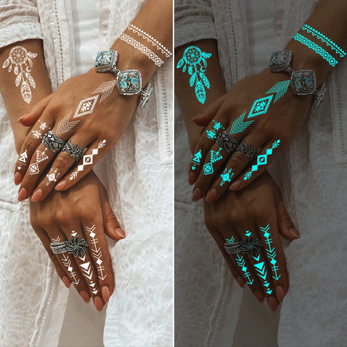 10 Sheets Glow in the Dark Tattoos – Women’s Festival Accessories, Rave Party Body Art, Boho Style Luminous Temporary Stickers