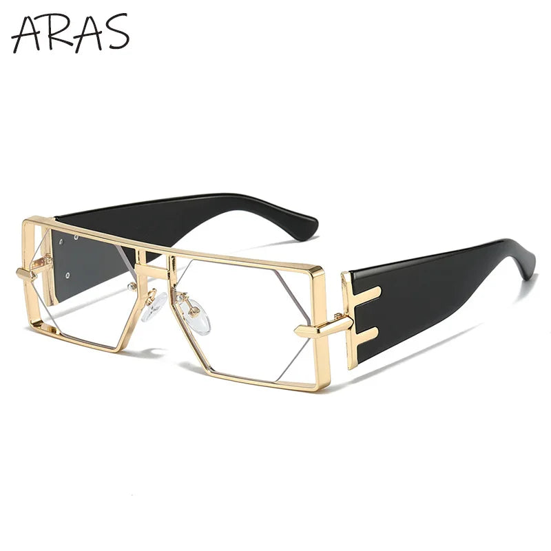 Steampunk Rectangle Avant-Garde Oversized Geometric Shield Sunglasses