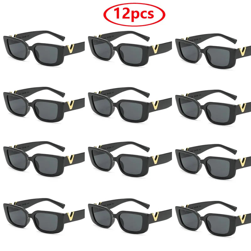 Luxury Urban Chic Rectangular Sunglasses with Gold "V" Detail