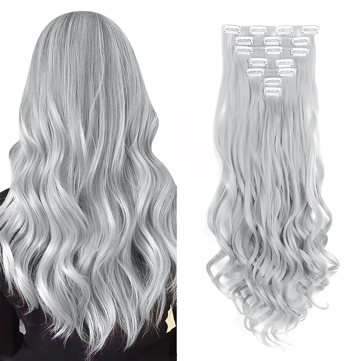 7PCS Clip-In Hair Extensions – 22 Inch Long Curly Wavy Synthetic Hair Pieces