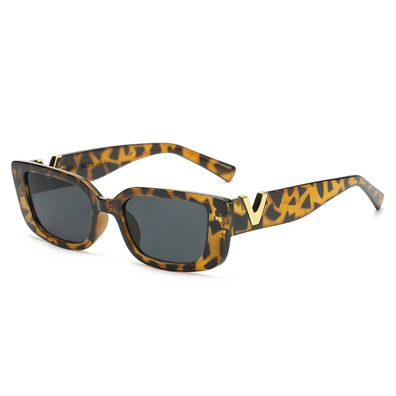 Luxury Urban Chic Rectangular Sunglasses with Gold "V" Detail
