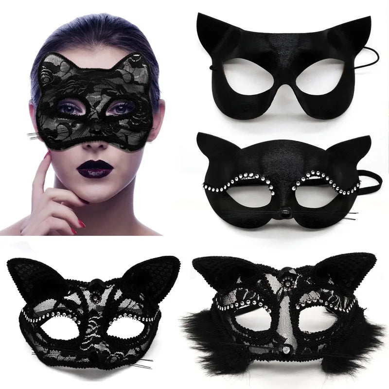 Mysterious Elegance Enchanting Lace Cat & Fox Masquerade Mask for Parties & Events