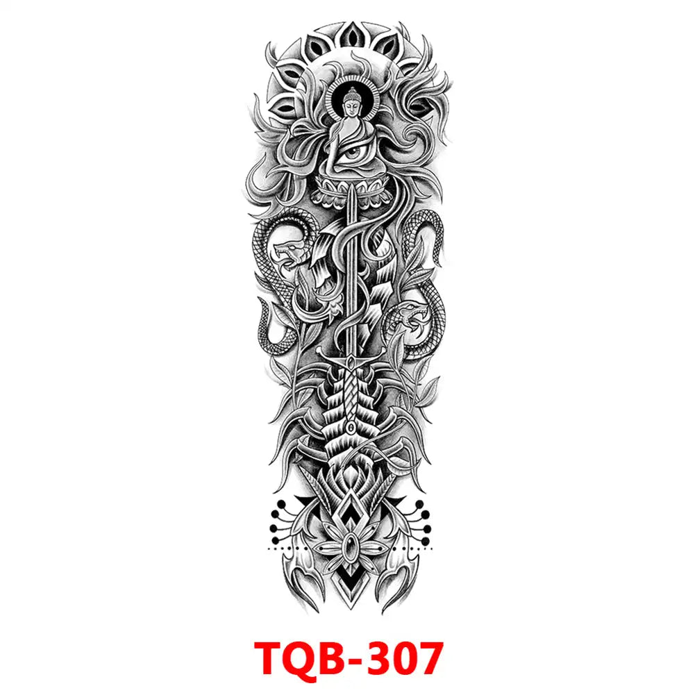Large Waterproof Full Arm Temporary Tattoo – Intricate Totem & Geometric Sleeve Sticker