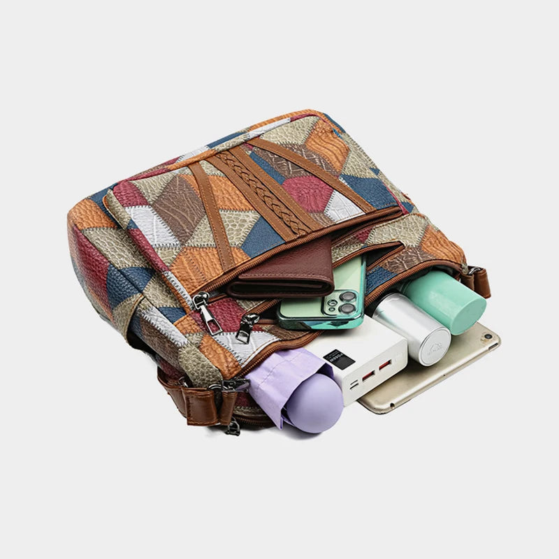 The Retro Artisan Tote – Patchwork Leather-Look Shoulder Bag