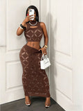 Modern Silhouette Diamond-Cutout Maxi Set – Chic Two-Piece Lounge Ensemble Stretechy Clubwear