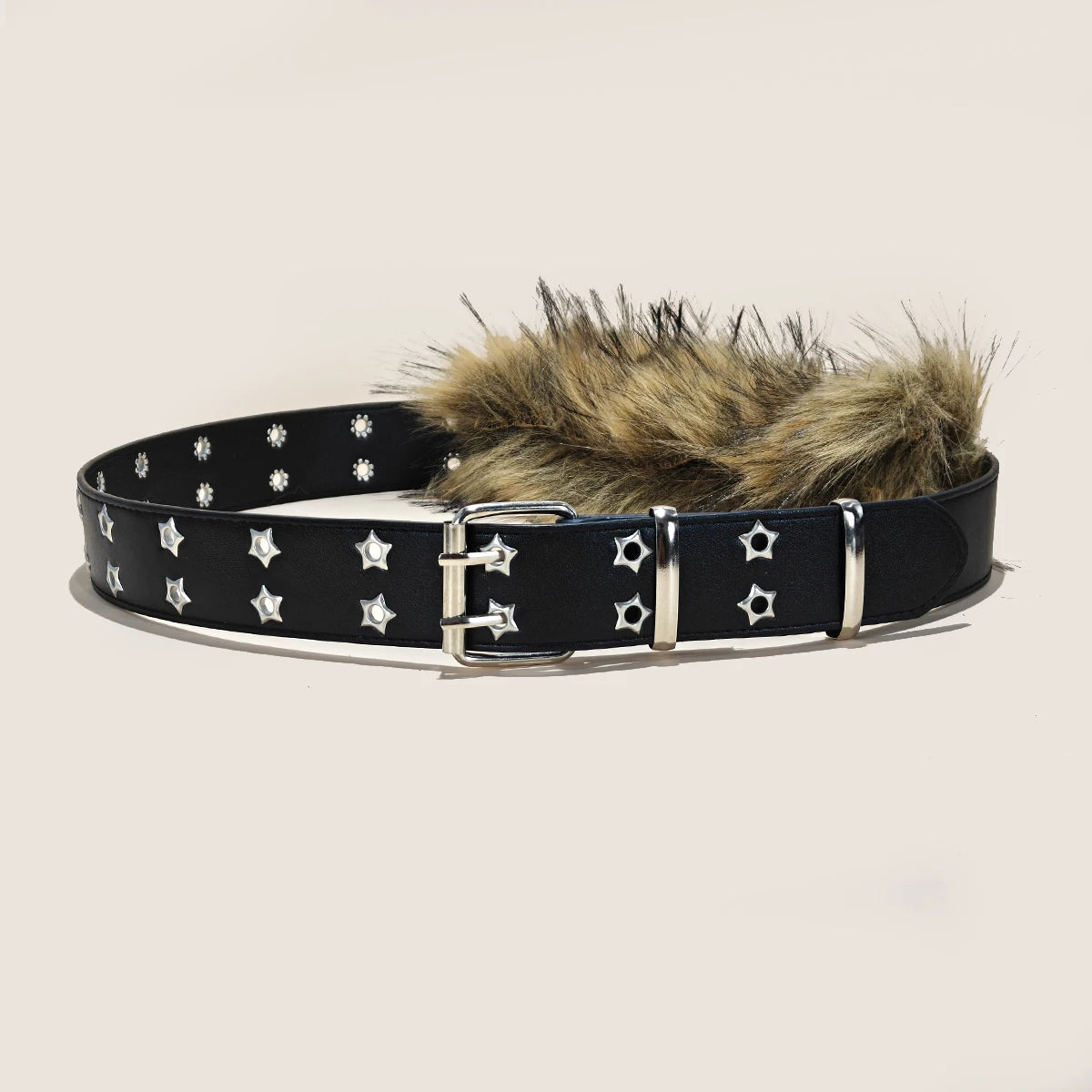 Bohemian Faux-Fur & Grommet Statement Belt – Textured Street-Style Accessory