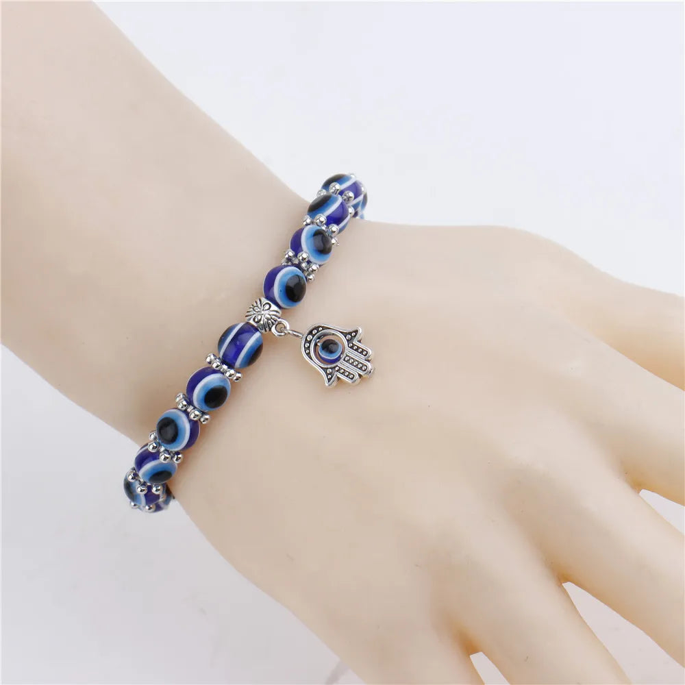 Evil Protective Nazar & KHamsa Charm Beaded Bracelet 8 MM