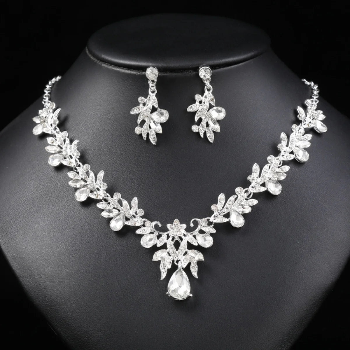 Cross Mirror European and American Exaggerated Banquet Gemstone Necklace Earnail Set