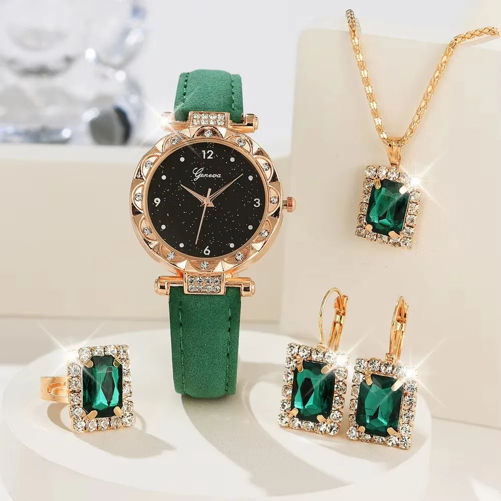 Signature 5-Piece Glam Set: Rhinestone Watch, Bracelets & Jewelry