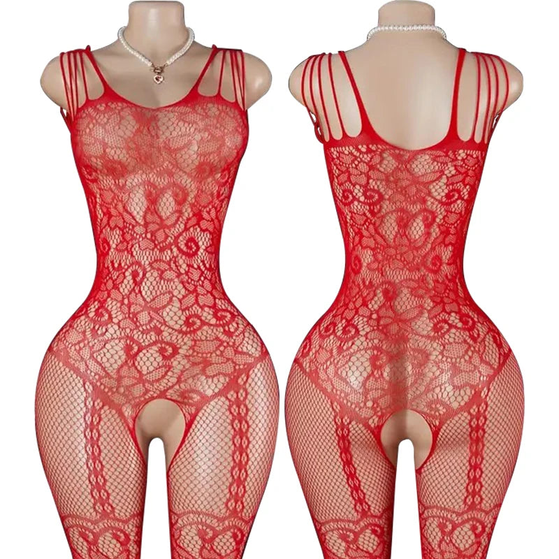 Full-Body Crotchless Lace Bodystocking Underwear Set