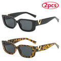 Luxury Urban Chic Rectangular Sunglasses with Gold "V" Detail