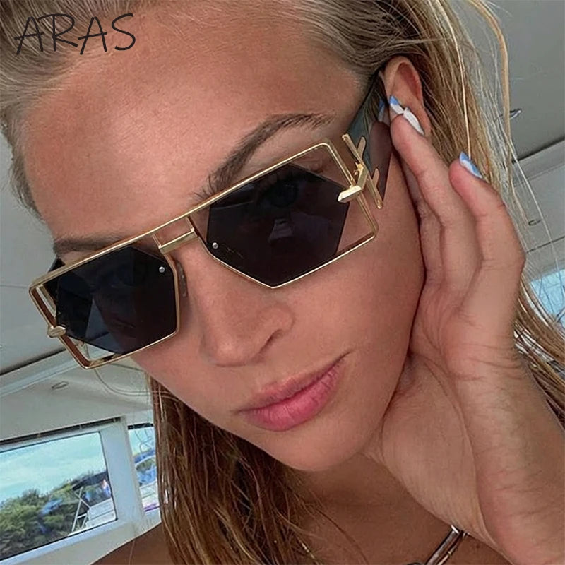 Steampunk Rectangle Avant-Garde Oversized Geometric Shield Sunglasses