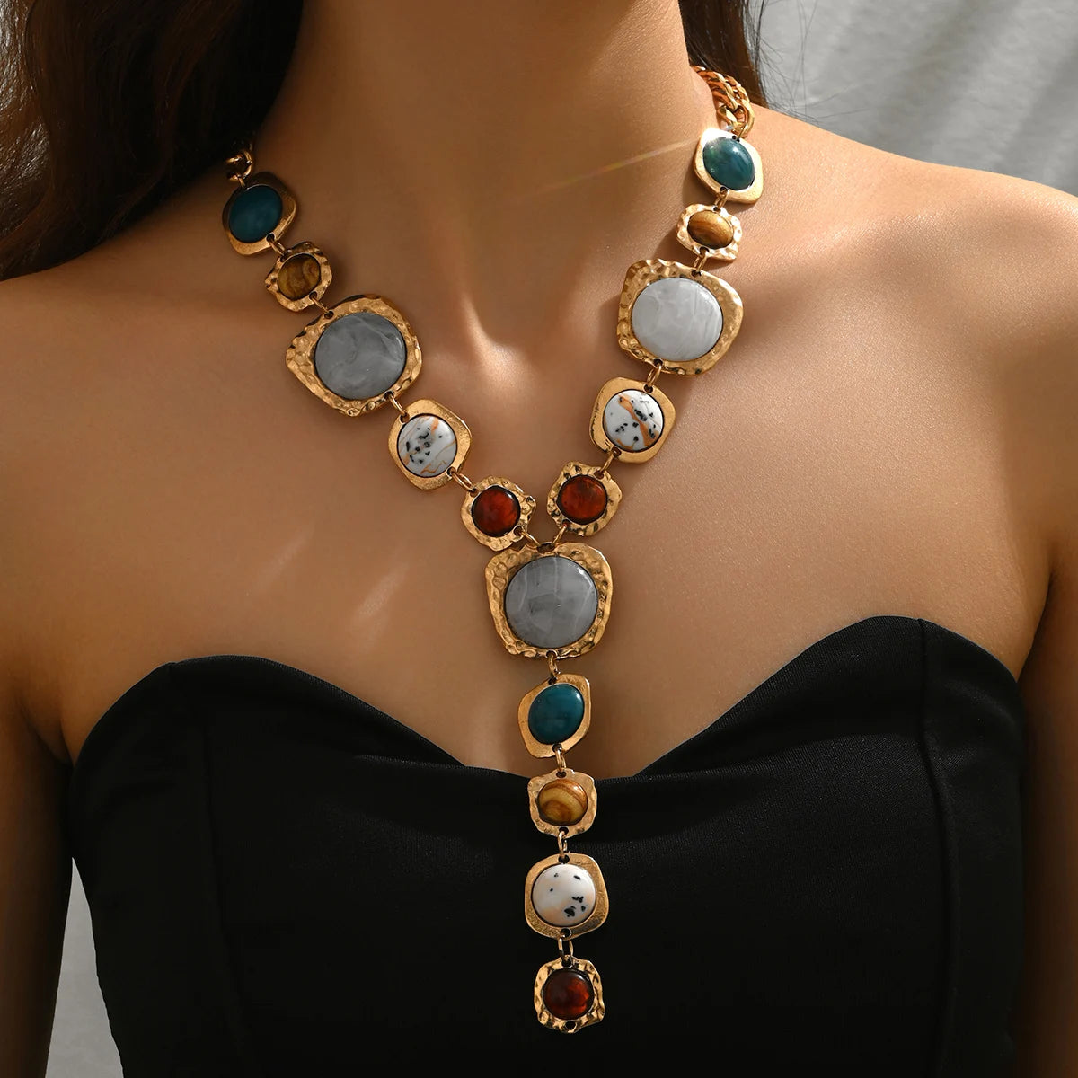 Artisan Hammered Stone Statement Collar