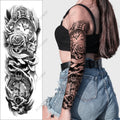 Sophisticated Skull & Rose Temporary Tattoo – Large Realistic Full-Arm Sleeve for Women