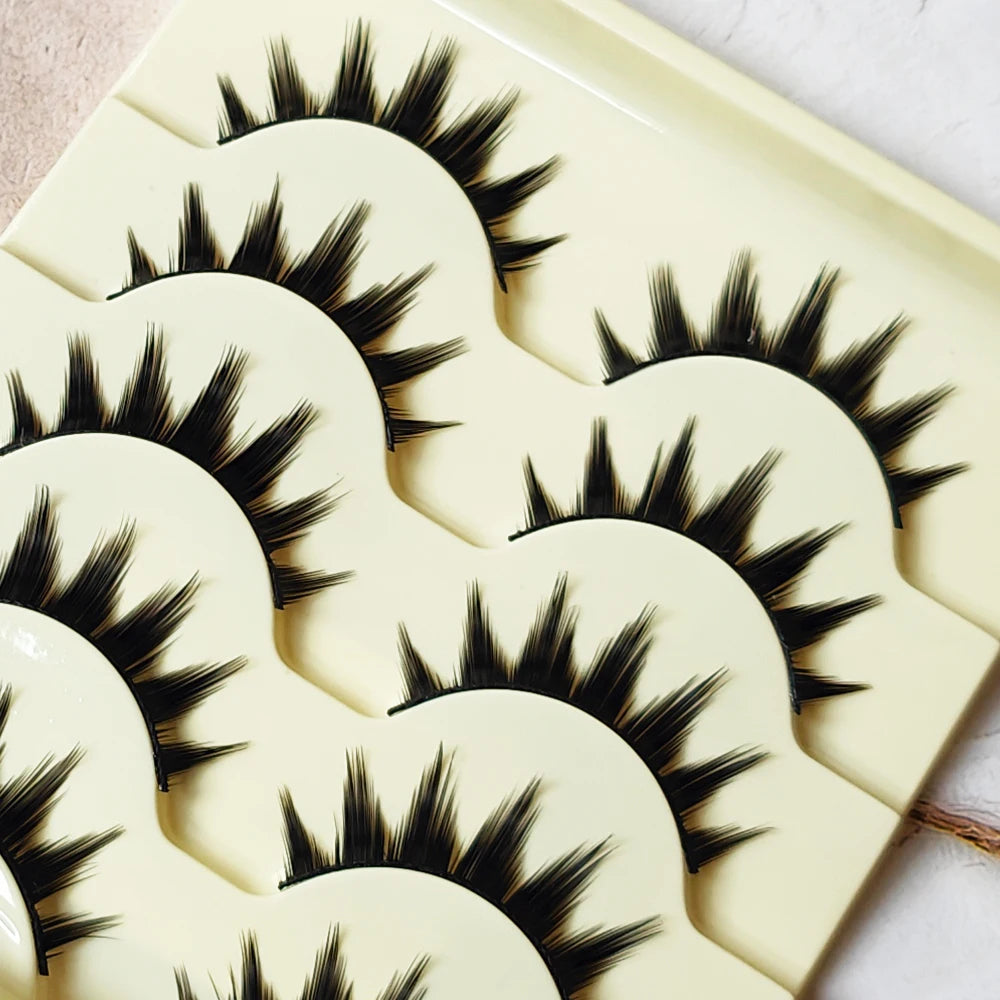 Premium Cat-Eye Faux Mink Lashes (5 Pairs) – Reusable, Long & Wispy Natural Look