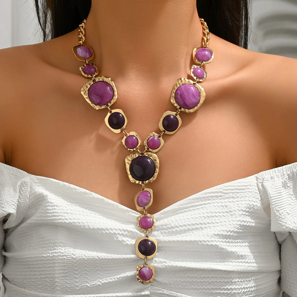Artisan Hammered Stone Statement Collar