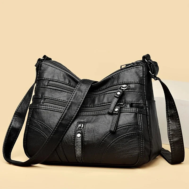 The Essential Vintage Carry-All – Multi-Pocket Leather Shoulder Bag