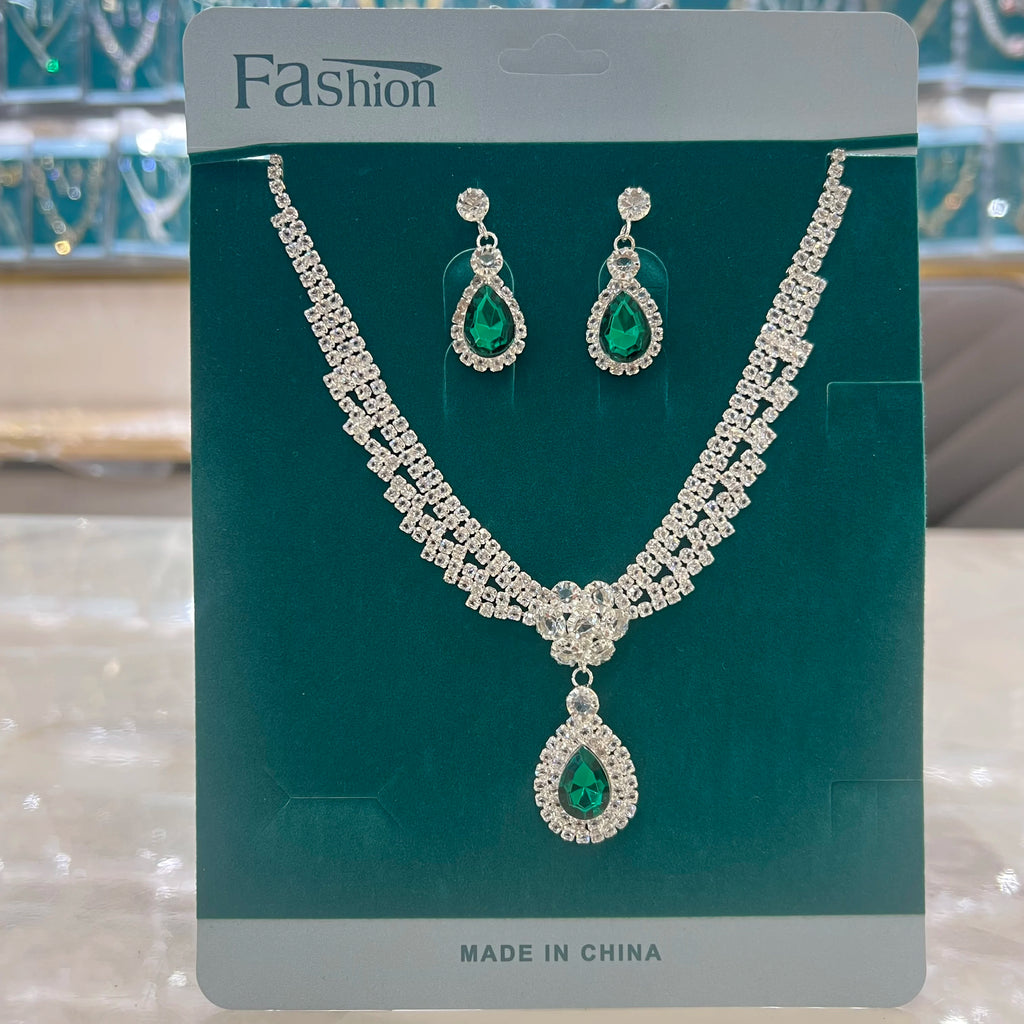 3PC Luxury Rhinestone Floral Necklace & Drop Earrings for Weddings, Banquets, and Festivals