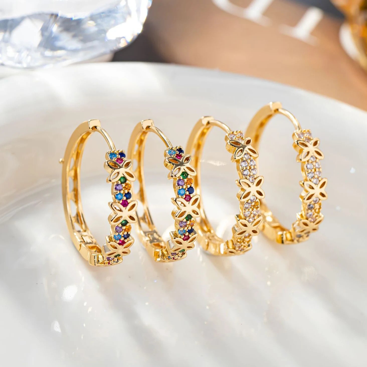 Signature Floral Zircon Hoops – Vibrant Luxury Statement Earrings Rainbow Flower Zircon Stone
