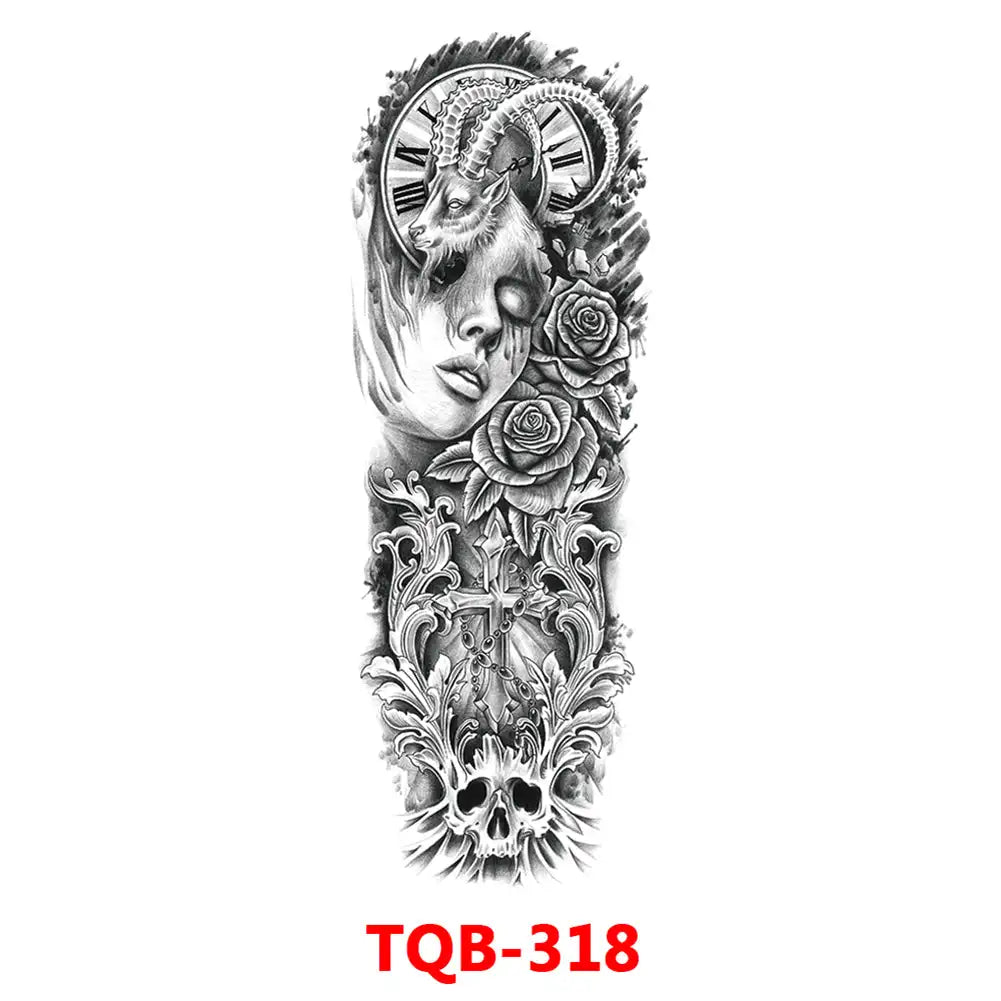 Large Waterproof Full Arm Temporary Tattoo – Intricate Totem & Geometric Sleeve Sticker