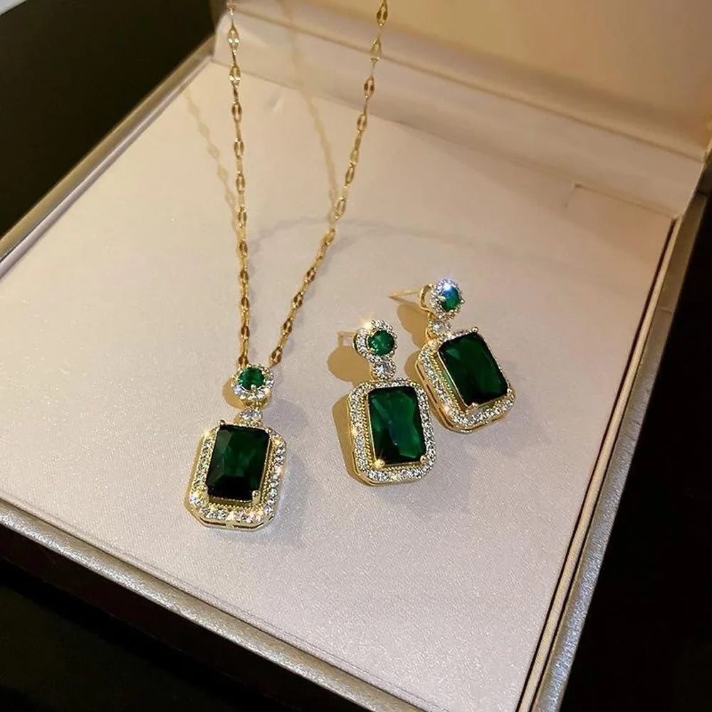 Signature Quadrate Glam Set – 4-Piece Rhinestone Necklace & Jewelry Combo