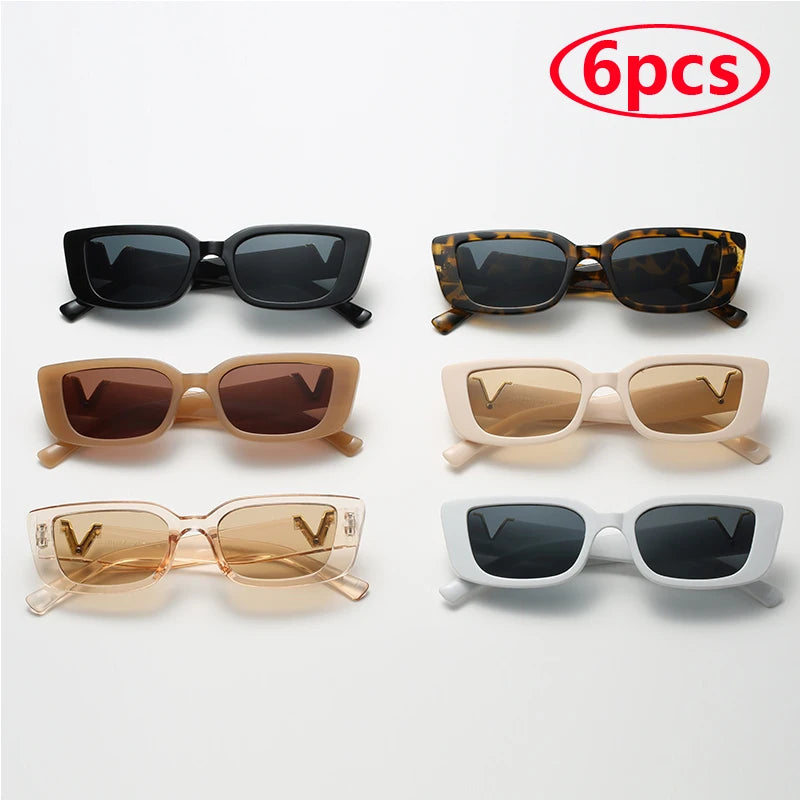 Luxury Urban Chic Rectangular Sunglasses with Gold "V" Detail