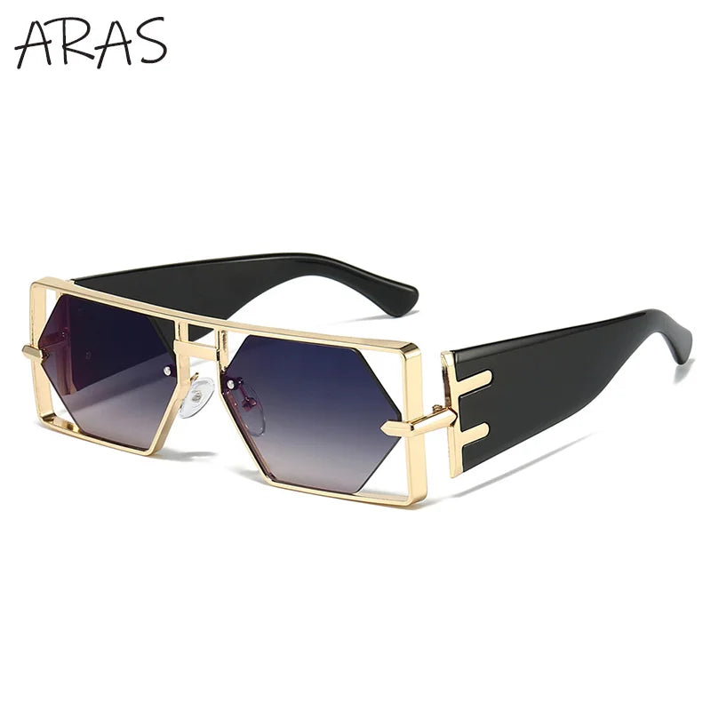 Steampunk Rectangle Avant-Garde Oversized Geometric Shield Sunglasses