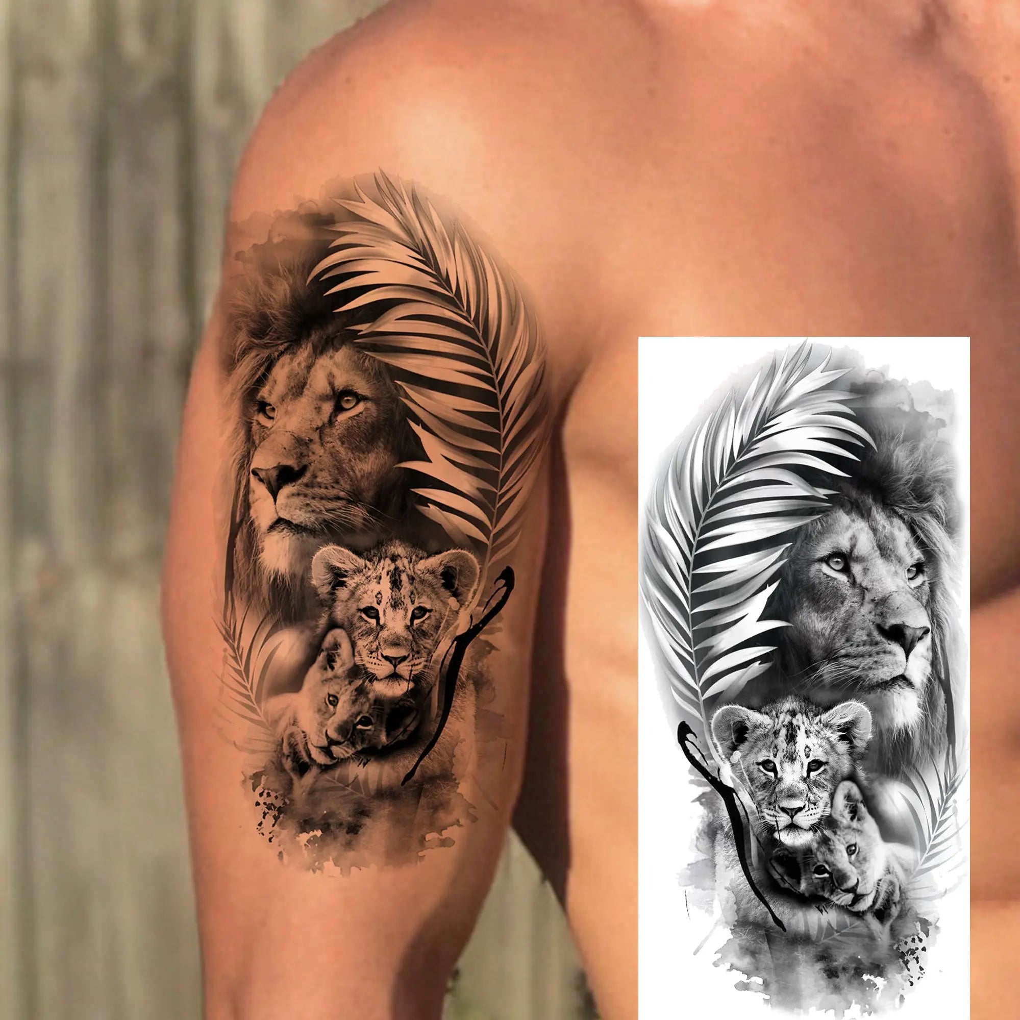 Premium Waterproof Realistic Tattoo Sticker – Majestic Lion & Tiger Designs for Arm & Leg
