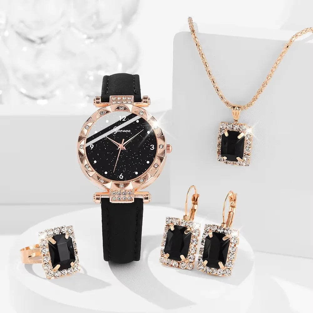 Signature 5-Piece Glam Set: Rhinestone Watch, Bracelets & Jewelry