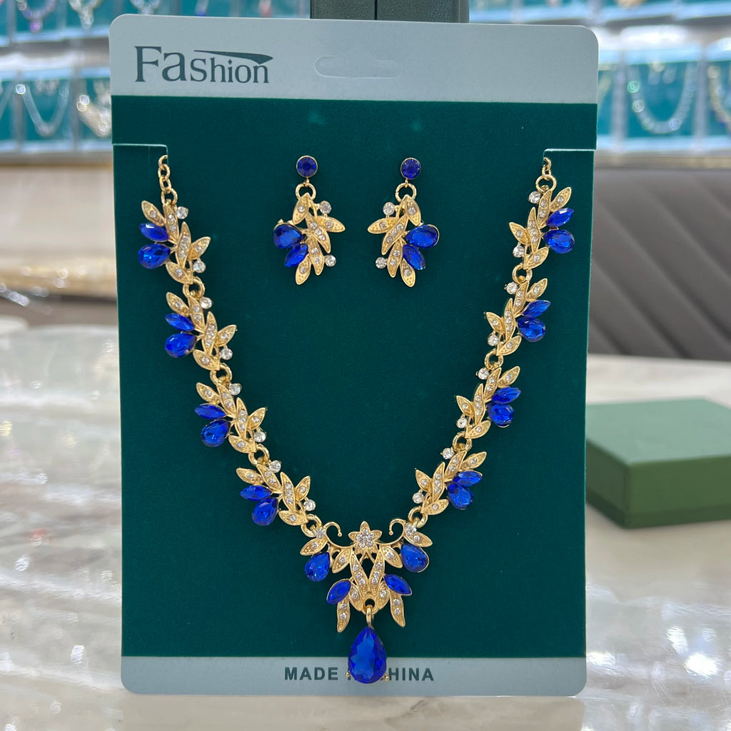 Cross Mirror European and American Exaggerated Banquet Gemstone Necklace Earnail Set