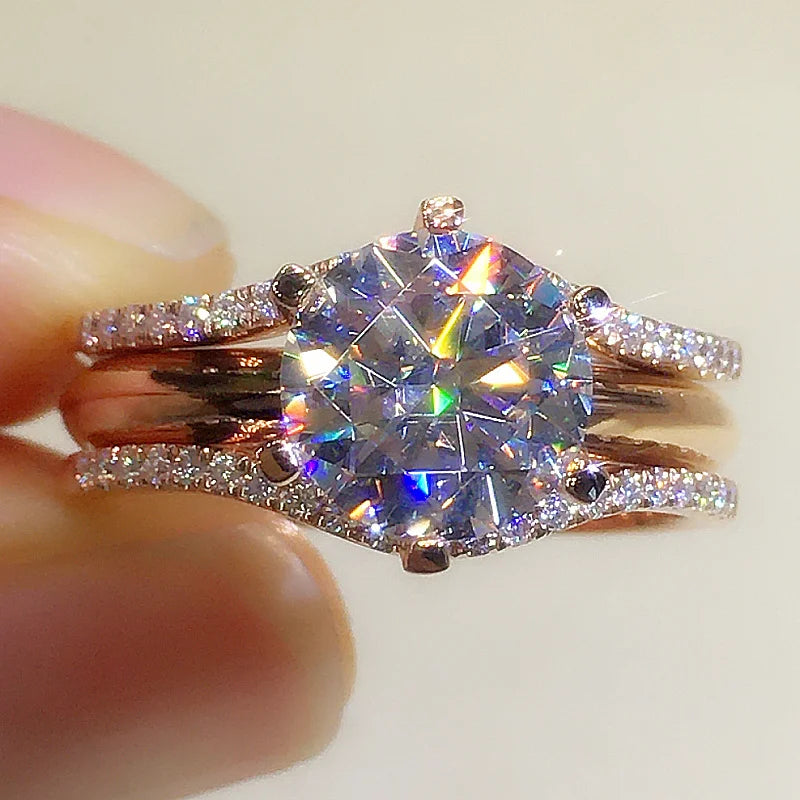 Huitan Classic 6-Claw Rose Gold Cubic Zirconia Ring – Elegant Wedding & Engagement Band