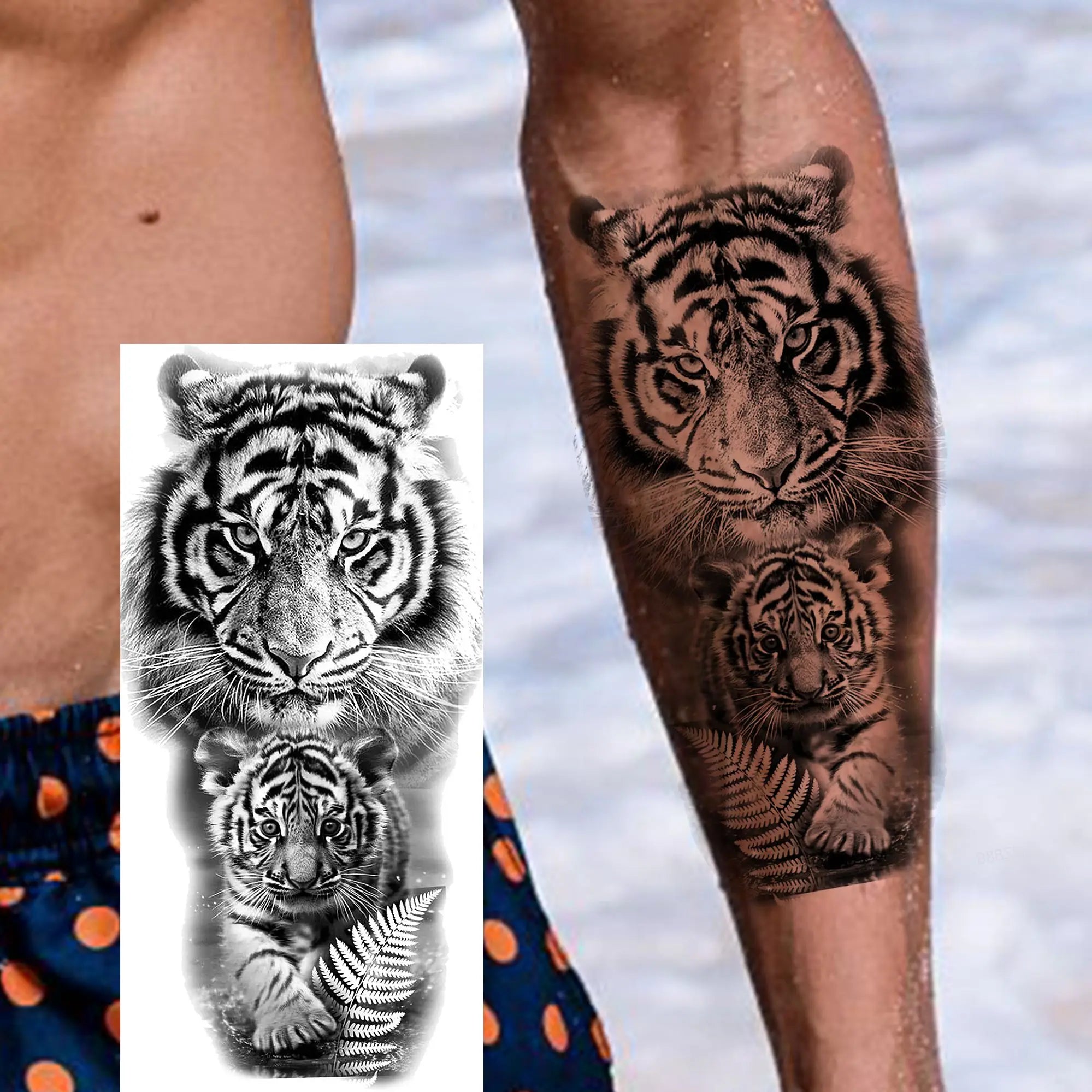 Premium Waterproof Realistic Tattoo Sticker – Majestic Lion & Tiger Designs for Arm & Leg