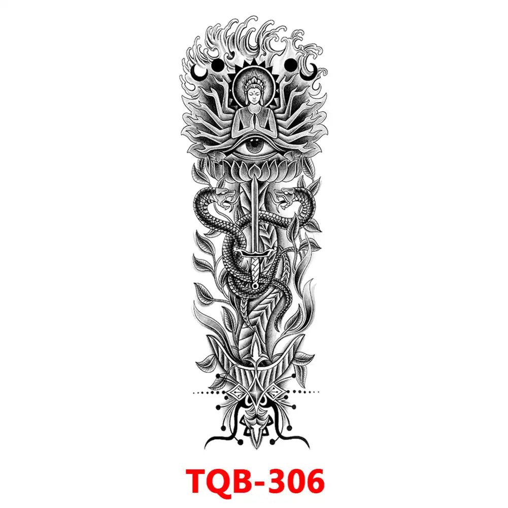 Large Waterproof Full Arm Temporary Tattoo – Intricate Totem & Geometric Sleeve Sticker